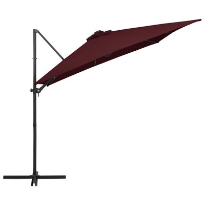 vidaXL Utendørs parasoll med LED-lys vinrød 250x250 cm