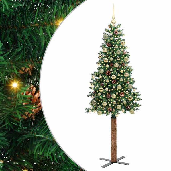 vidaXL Slim juletre med 300 LED grønn 180 cm PVC og Massivt Furu tre