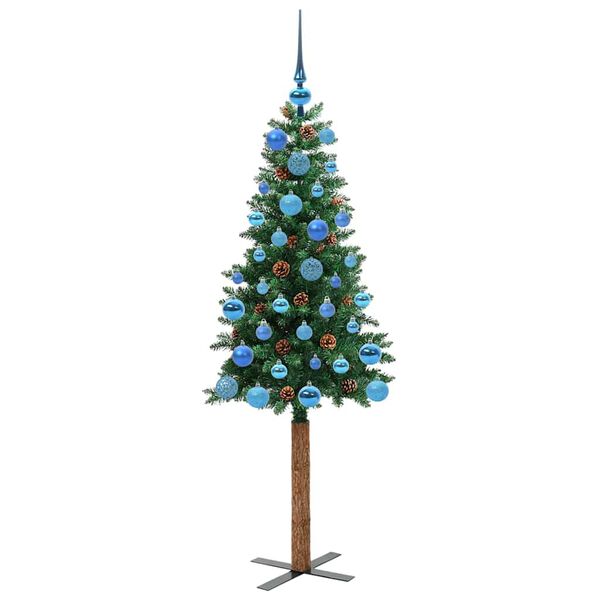 vidaXL Slim juletre med 150 LED gr&oslash;nn 150 cm PVC og Massivt Furu tre
