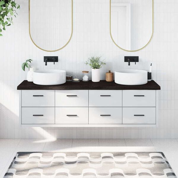 vidaXL Benkeplate til bad mørkebrun 180x60x(2-6) cm behandlet heltre