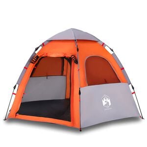 vidaXL Campingtelt 4 personer gr&aring; og oransje hurtigutl&oslash;ser