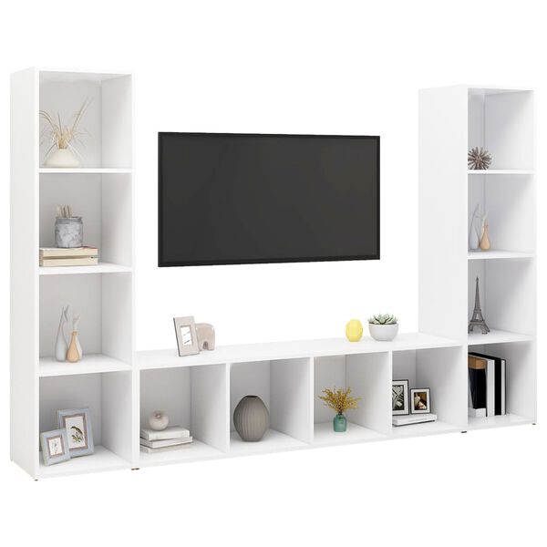 vidaXL TV-benker 3 stk hvit 142,5x35x36,5 cm konstruert tre