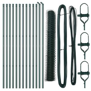 vidaXL Sekskantet gjerde grunstift 25 x 1,4 m PVC-belagt st&aring;l Gr&oslash;nn