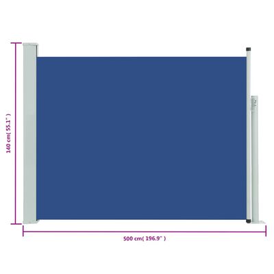 vidaXL Uttrekkbar sidemarkise 140x500 cm blå