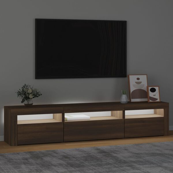 vidaXL TV-benk med LED-lys brun eik 195 x 35 x 40 cm