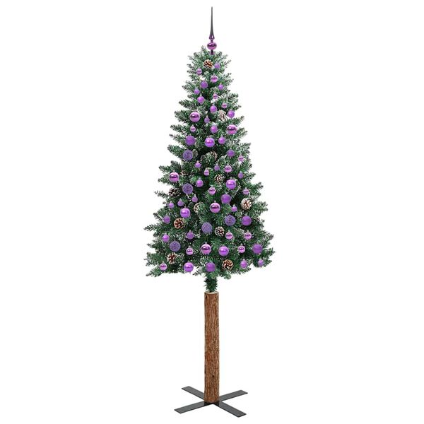 vidaXL Slim juletre Grønn og hvit 210 cm PVC og Massivt Furu tre
