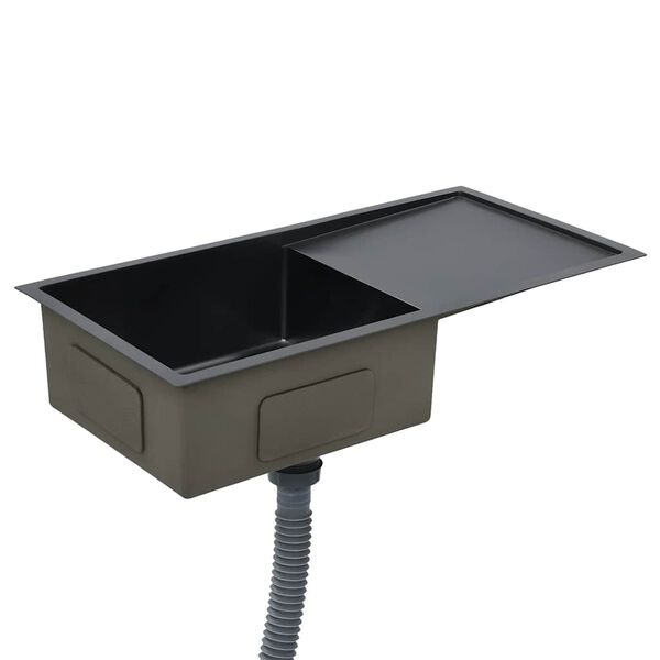 vidaXL Håndlaget kjøkkenvask svart rustfritt stål