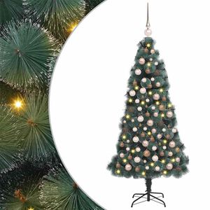 vidaXL Kunstig forh&aring;ndsbelyst juletre med kule-sett gr&oslash;nn 120 cm PET