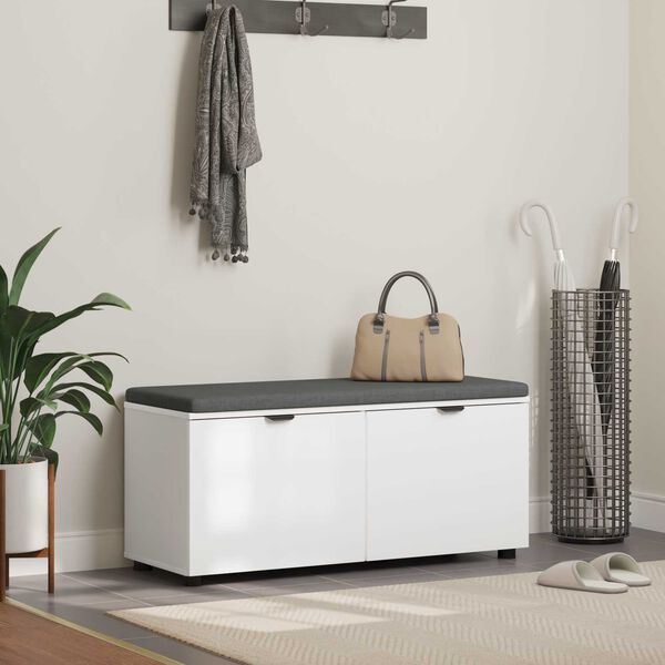 vidaXL Gangbenk med pute med lagring med d&oslash;r Hvit 100 x 38 x 46 cm