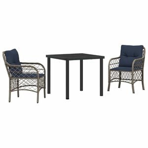vidaXL Hage Spisegruppe med pute 3 pcs Gr&aring; og svart Rotting