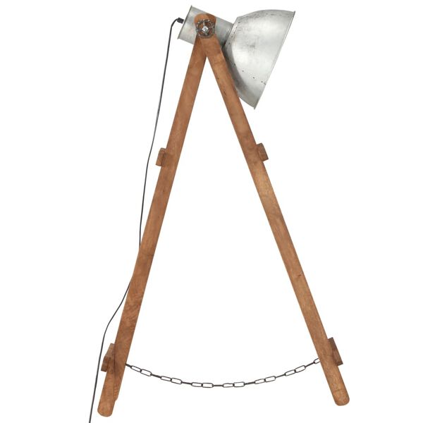 vidaXL Gulvlampe s&oslash;lv E27 heltre mango