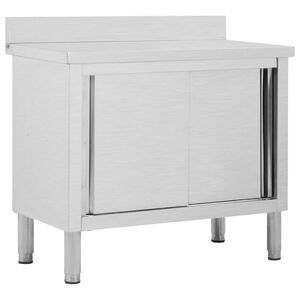 vidaXL Arbeidsbord med skyved&oslash;rer 100x50x(95-97) cm rustfritt st&aring;l