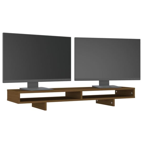 vidaXL Monitorstativ honningbrun 100x27x14 cm heltre furu