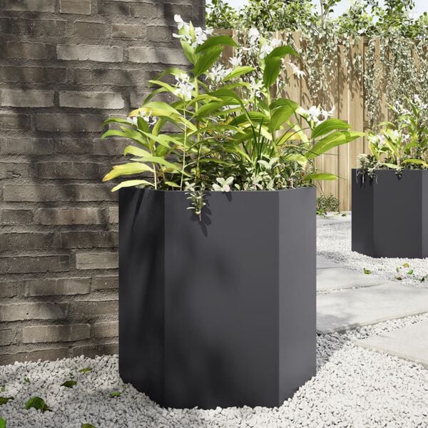 vidaXL Hageplanter 2 stk svart sekskantet 46x40x45 cm st&aring;l