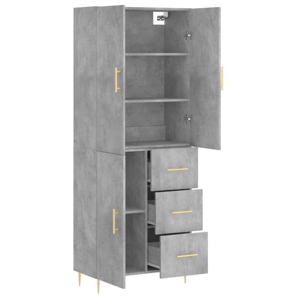 vidaXL Highboard betonggr&aring; 69,5x34x180 cm konstruert tre
