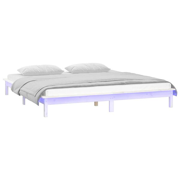 vidaXL Sengeramme med LED hvit 120x190 cm Small Double heltre