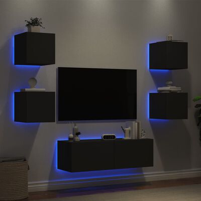 vidaXL Vegghengte TV-benker med LED 5 stk svart