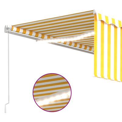 vidaXL Manuell uttrekkbar markise rullegardin og LED 4,5x3 m gul hvit