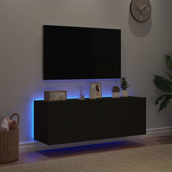vidaXL Vegghengte TV-benker med LED 2 stk svart 60x35x41 cm