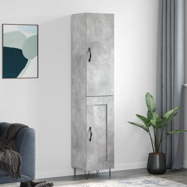 vidaXL Highboard betonggr&aring; 34,5x34x180 cm konstruert tre