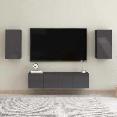 vidaXL TV-benker 2 stk høyglans grå 30,5x30x60 cm sponplate