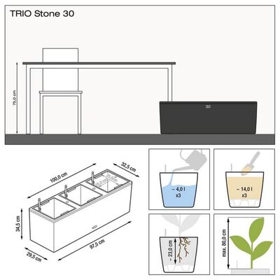 LECHUZA Plantekasse TRIO Stone 30 ALL-IN-ONE grafittsvart