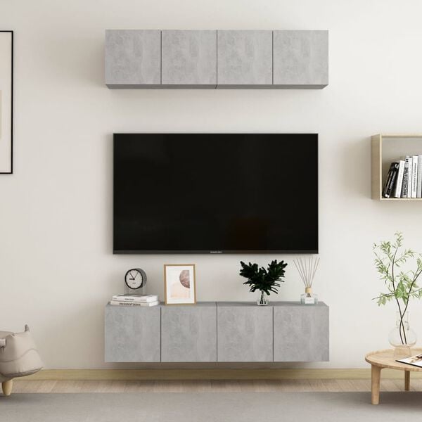 vidaXL TV-benker 4 stk betonggr&aring; 60x30x30 cm konstruert tre