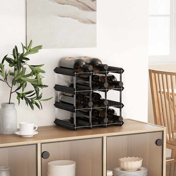 vidaXL Vinstativ for 12 flasker svart heltre furu