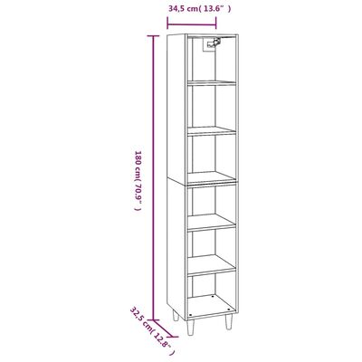 vidaXL Highboard høyglans hvit 34,5x32,5x180 cm konstruert tre