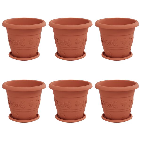 vidaXL Plantepotter 6 pcs Klinker R&oslash;d &Oslash; 26 x 21.5 cm Plast