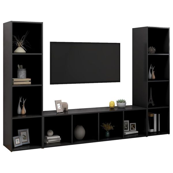 vidaXL TV-benker 3 stk svart 142,5x35x36,5 cm konstruert tre