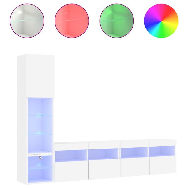 vidaXL Vegghengte TV-enheter med LED 4 deler hvit konstruert tre