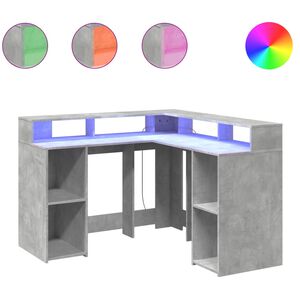 vidaXL Skrivebord med LED-lys betonggr&aring; 130x130x91 cm konstruert tre
