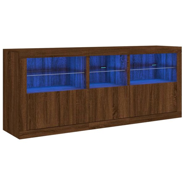 vidaXL Skjenk med LED-lys brun eik 162x37x67 cm