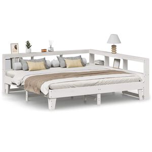 vidaXL Seng med bokhylle uten madrass hvit 200x200 cm heltre furu