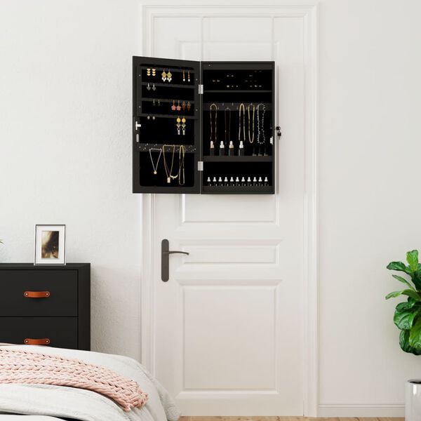 vidaXL Speilskap med LED-lys veggmontert svart