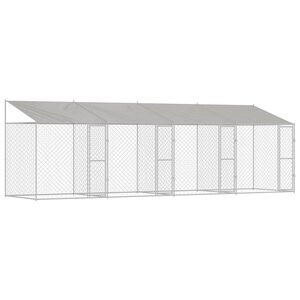 vidaXL Hundebur med tak s&oslash;lv 800 x 200 x 256 cm St&aring;l og PE