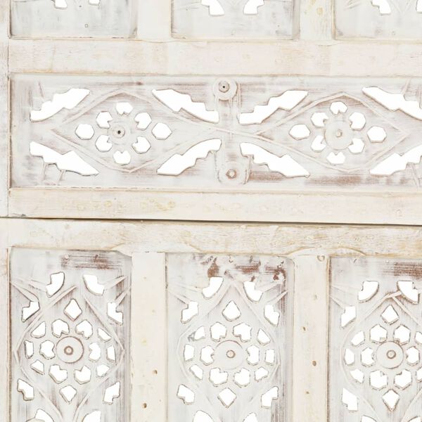 vidaXL Romdeler håndskåret 3 paneler hvit 120x165 cm heltre mango