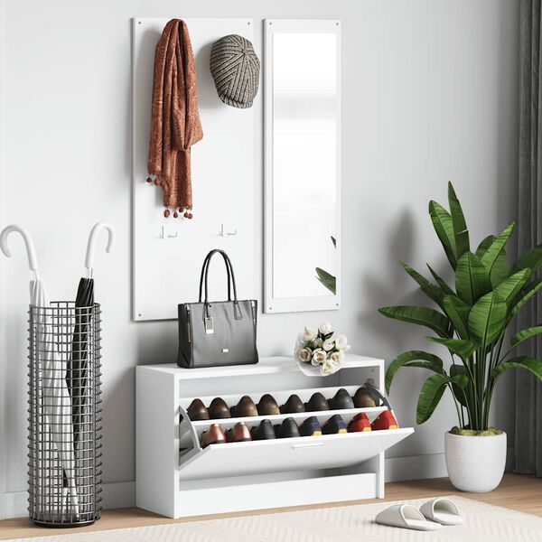 vidaXL Skoskapsett 3-i-1 hvit konstruert tre