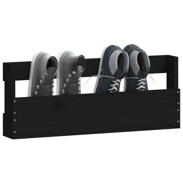 vidaXL Veggmonterte skohyller 2 stk svart 59x9x23 cm heltre furu