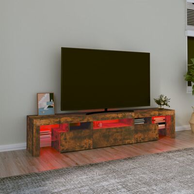 vidaXL TV-benk med LED-lys røkt eik 200 x 36,5 x 40 cm