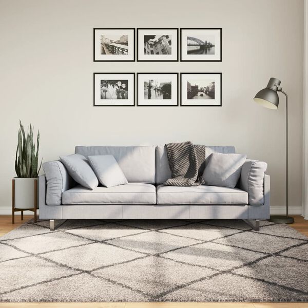 vidaXL Tykt teppe PAMPLONA h&oslash;y luv moderne beige antrasitt 200x200 cm