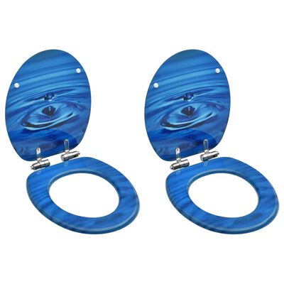 vidaXL Toalettsete med myk lukkefunksjon 2stk MDF blå vanndråpe-design