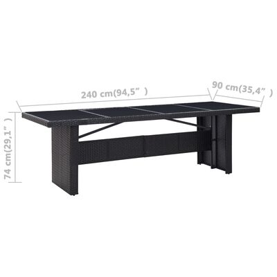 vidaXL Hagebord svart 240x90x74 cm polyrotting og glass