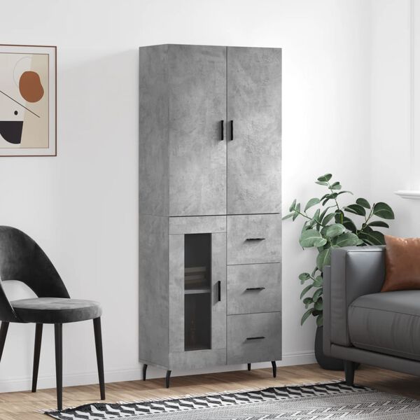 vidaXL Highboard betonggr&aring; 69,5x34x180 cm konstruert tre