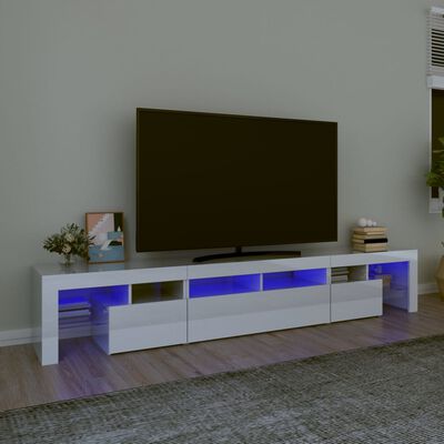 vidaXL TV-benk med LED-lys høyglans hvit 230x36,5x40 cm