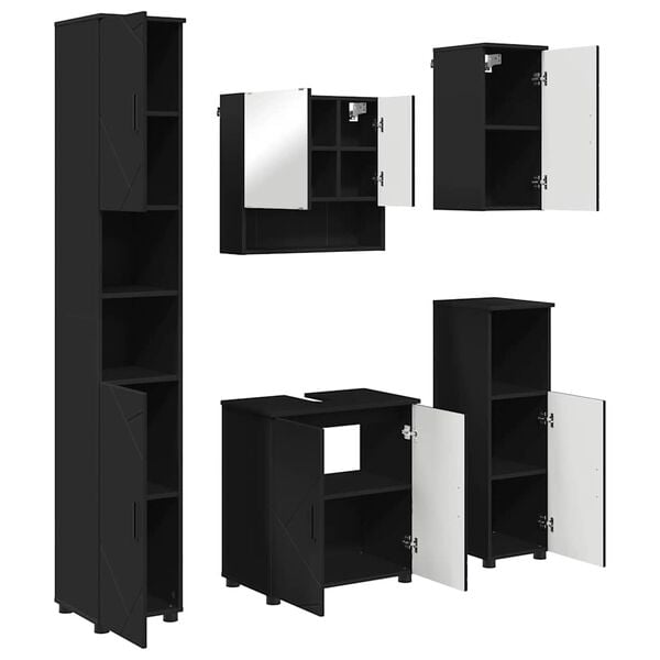 vidaXL Baderomsinnredningssett 5 pcs Svart Konstruert tre & Metall