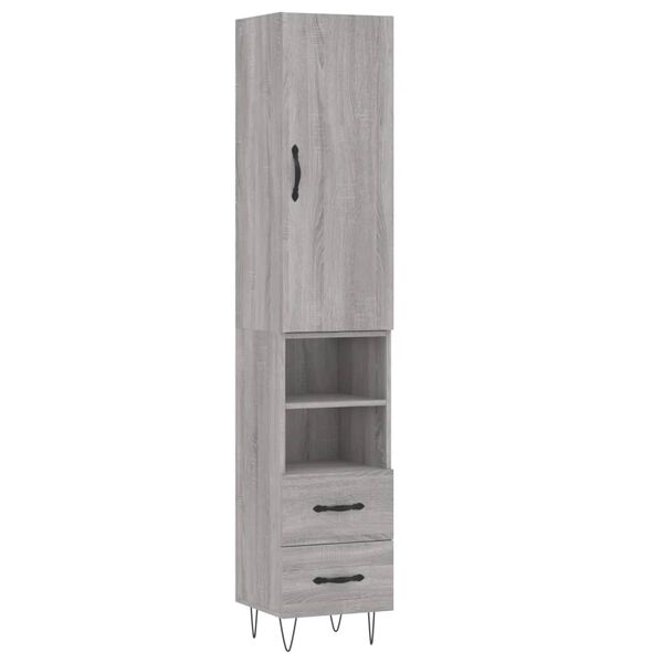 vidaXL Highboard gr&aring; sonoma 34,5x34x180 cm konstruert tre