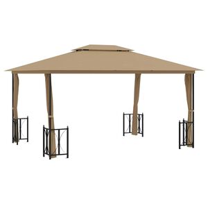 vidaXL Paviljong med sidevegger og dobbelt tak 3x4 m gr&aring;brun
