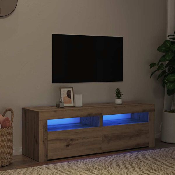 vidaXL TV-benk med LED-lys artisan eik 120x35x40 cm konstruert tre